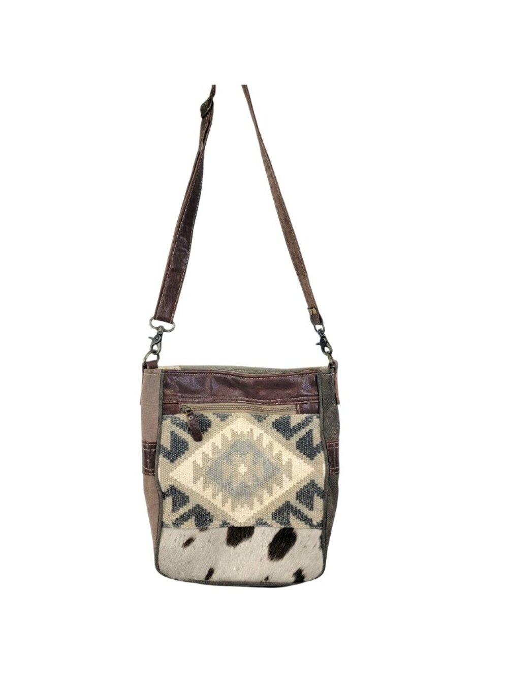 Myra Bag Cowhide Leather Western Purse Crossbody Handbag Women Brown Gray Cowboy